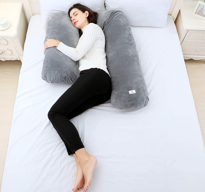 Kuber Industries Kuber Industries Cotton Ultra Soft Hollow Fibre L Shaped Maternity PillowPregnancy PillowBody Pillow with Zippered Cover GreyKUBMART11432Standard  - Image 3