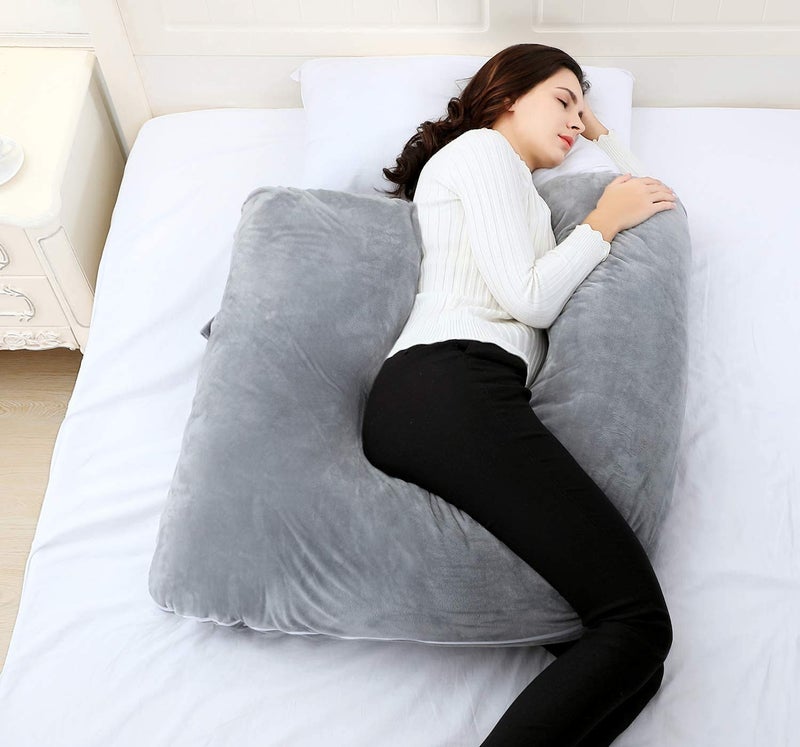 Kuber Industries Kuber Industries Cotton Ultra Soft Hollow Fibre L Shaped Maternity PillowPregnancy PillowBody Pillow with Zippered Cover GreyKUBMART11432Standard  - Image 5
