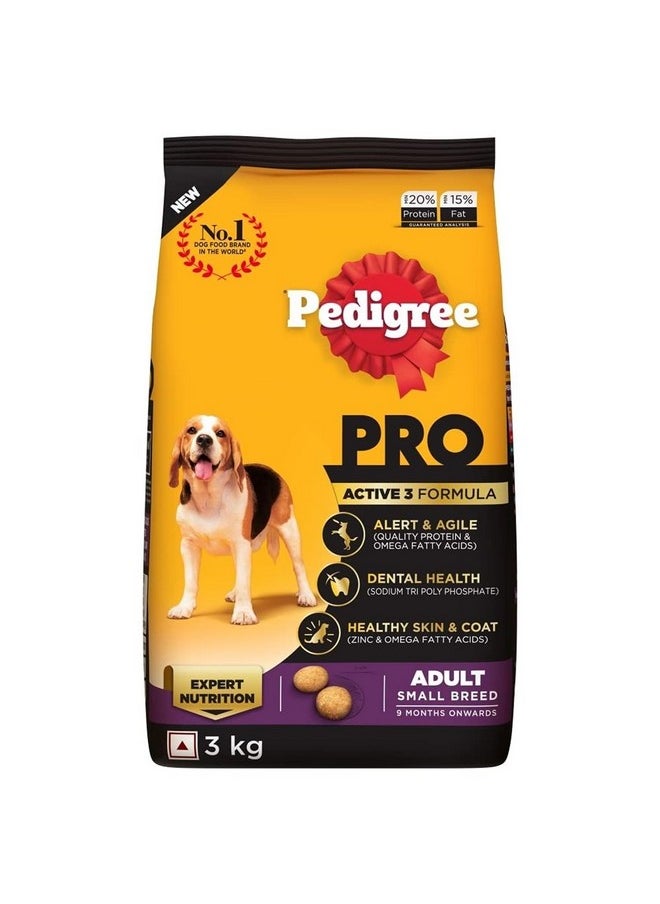 Pedigree Pro Adult (9 Months Onwards) Small Breed Dry Dog Food, 3 Kg, High-Protein Dog Food, Expert Nutrition With 33%* More Nutrients  - Image 1