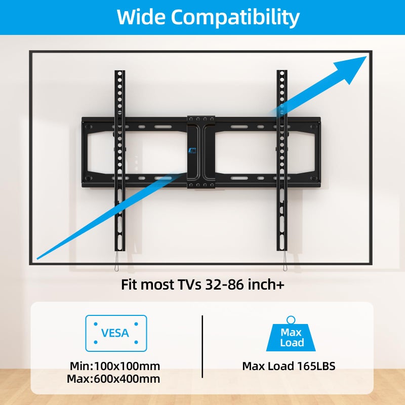 HOME VISION Heavy Duty Tilt TV Wall Mount Bracket for 32-86 Inch Flat/Curved TVs, 165Lbs Capacity, Max VESA 600x400mm, Fits 12/16/24 Inch Studs, Low Profile, Universal, HV9601 - Image 2