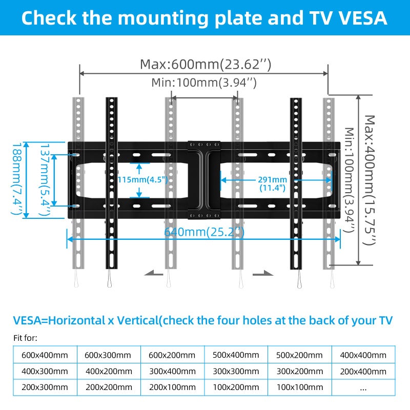 HOME VISION Heavy Duty Tilt TV Wall Mount Bracket for 32-86 Inch Flat/Curved TVs, 165Lbs Capacity, Max VESA 600x400mm, Fits 12/16/24 Inch Studs, Low Profile, Universal, HV9601 - Image 5