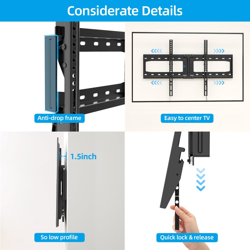 HOME VISION Heavy Duty Tilt TV Wall Mount Bracket for 32-86 Inch Flat/Curved TVs, 165Lbs Capacity, Max VESA 600x400mm, Fits 12/16/24 Inch Studs, Low Profile, Universal, HV9601 - Image 4