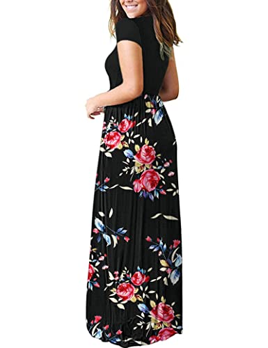 MISFAY Women Short Sleeve Loose Plain Maxi Dresses Casual Long Dresses Pockets(Rose Black,XL) - Image 3