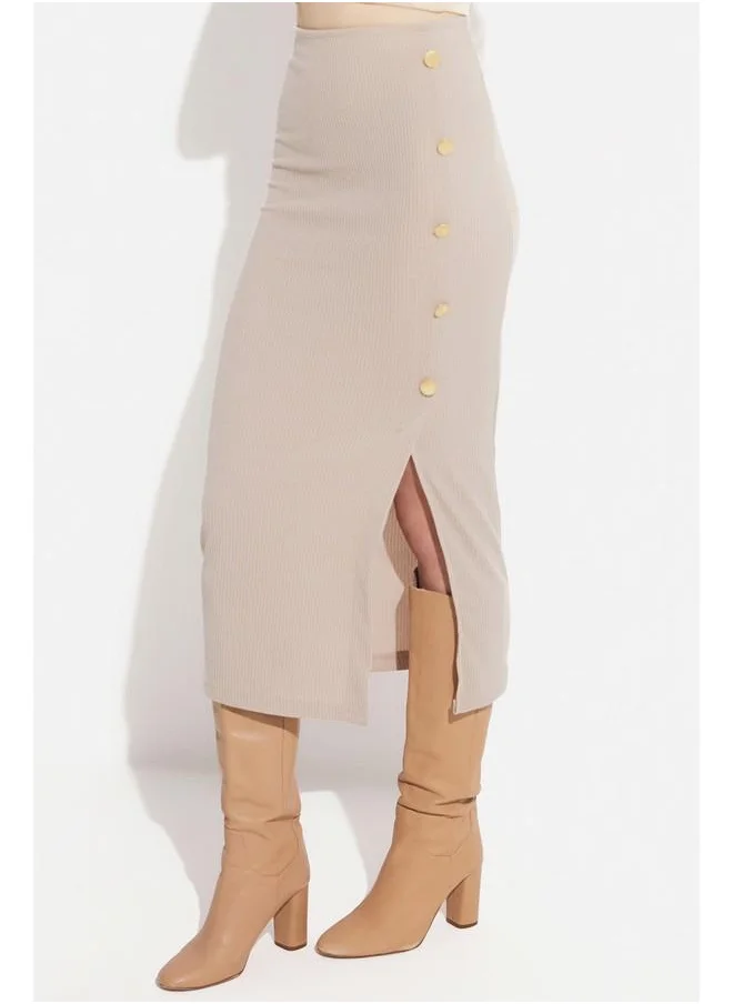 JUNE June Button Detailed Knitted Skirt Beige