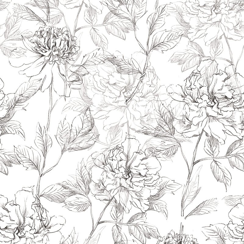JiffDiff Floral Wallpaper Black White Peel and Stick Vintage Peony Wall Paper Sketched Floral SelfAdhesive Prepasted Wall Decor Contact Paper Covering 30sqft 173 X 23622