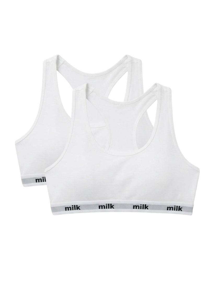 Milk Pack of 2 Comfort Cotton Cross Back Sport Non Padded Bra White - Image 1