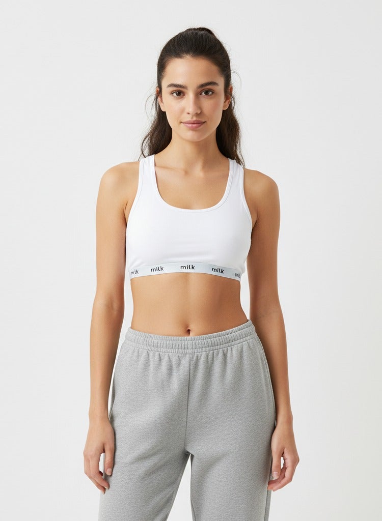 Milk Pack of 2 Comfort Cotton Cross Back Sport Non Padded Bra White - Image 2