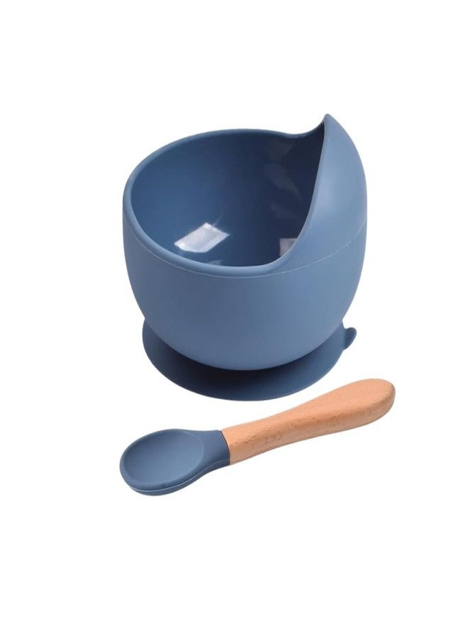 NOWFLY Baby Feeding Bowl and Spoon | Silicone Suction Baby Bowl | BPA Free Microwave Safe Feeding Sett (Light Nevy Blue) - Image 1