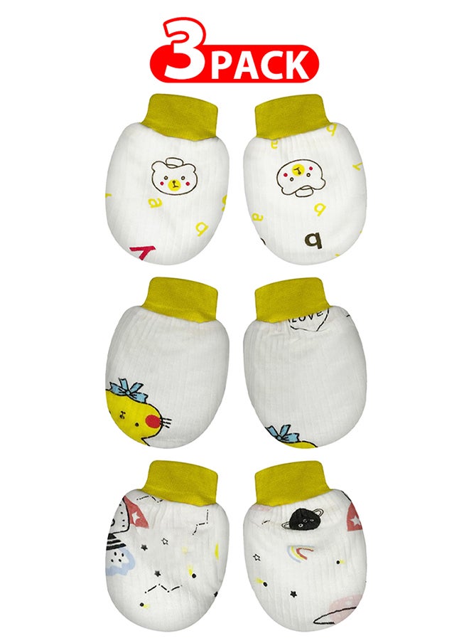 MARGOUN 3 Packs Newborn Baby Mittens Anti Scratch Baby Mittens No Scratch Mittens Baby Gloves for 0-6 Months Boys Girls Multicolour  - Image 1