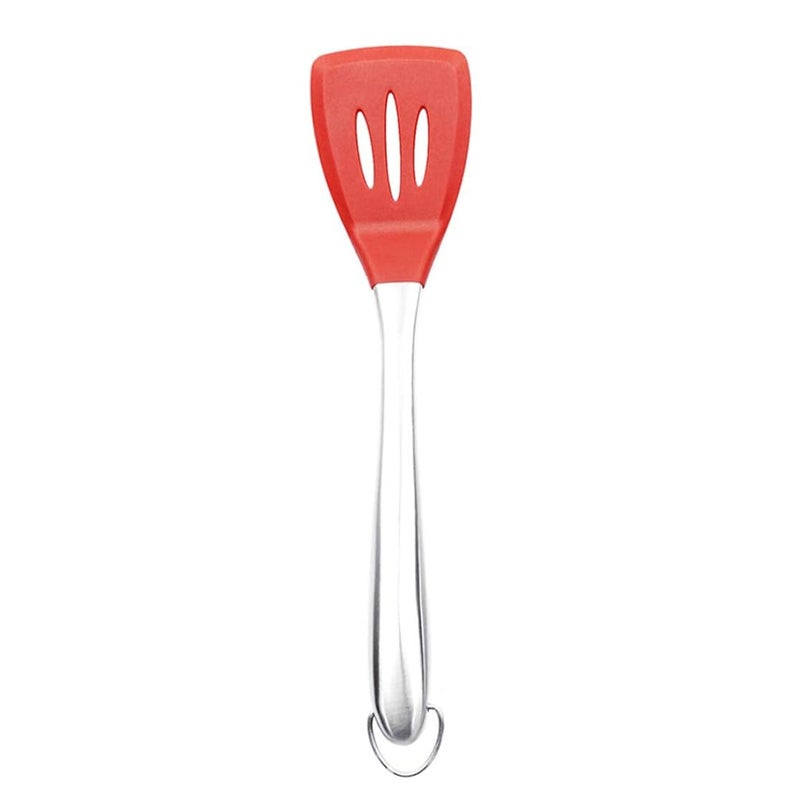 Tovolo Slotted Silicone Spatula Turner Slotted Stainless Steel Handle 10" Apricot Orange Heat Resistant Non Toxic BPA Free Kitchen Utensil, Silicone Pancake Flipper Metal Handle Turner for Cooking - Image 1