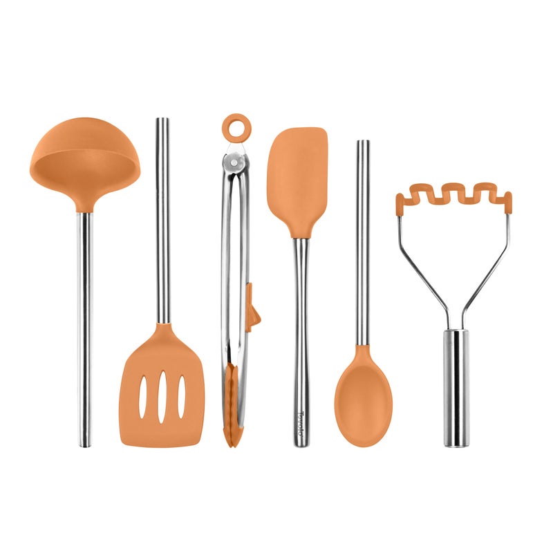 Tovolo Slotted Silicone Spatula Turner Slotted Stainless Steel Handle 10" Apricot Orange Heat Resistant Non Toxic BPA Free Kitchen Utensil, Silicone Pancake Flipper Metal Handle Turner for Cooking - Image 2