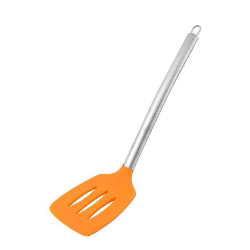 Tovolo Slotted Silicone Spatula Turner Slotted Stainless Steel Handle 10" Apricot Orange Heat Resistant Non Toxic BPA Free Kitchen Utensil, Silicone Pancake Flipper Metal Handle Turner for Cooking - Image 3