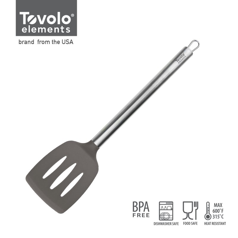 Tovolo Slotted Silicone Spatula Turner Slotted Stainless Steel Handle 10" Apricot Orange Heat Resistant Non Toxic BPA Free Kitchen Utensil, Silicone Pancake Flipper Metal Handle Turner for Cooking - Image 4