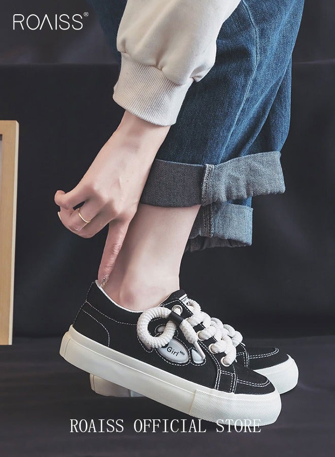 رويس أحذية نسائية كلاسيكية من القماش، أحذية برباط منخفضة، أحذية رياضية غير رسمية متعددة الاستخدامات للسيدات، أحذية مسطحة مريحة بنعل مانع للانزلاق، مناسبة للارتداء اليومي والأنشطة الخارجية - Image 2