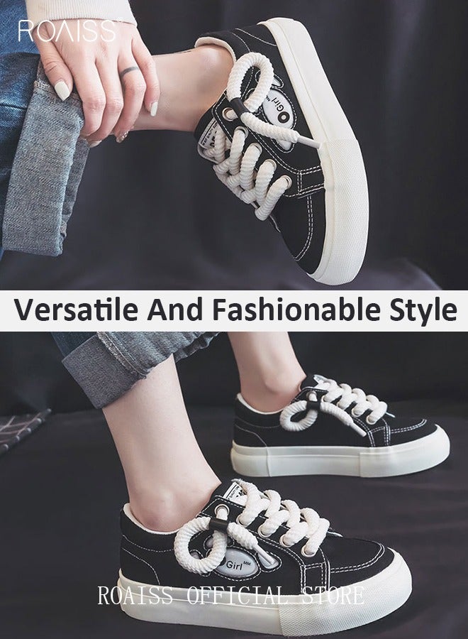 رويس أحذية نسائية كلاسيكية من القماش، أحذية برباط منخفضة، أحذية رياضية غير رسمية متعددة الاستخدامات للسيدات، أحذية مسطحة مريحة بنعل مانع للانزلاق، مناسبة للارتداء اليومي والأنشطة الخارجية - Image 3