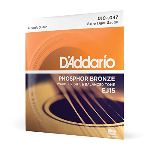 D'Addario Guitar Strings - Phosphor Bronze Acoustic Guitar Strings - EJ15 - Rich, Full Tonal Spectrum - For 6 String Guitars - 10-47 Extra Light - Image 1