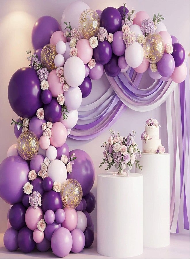 RUBFAC Dusty Purple Balloons 129pcs Different Sizes Pack of 18 12 10 5 Inch, Latex Light Lavender Lilac Purple Balloon Garland Arch Kit for Wedding Baby Shower Gender Reveal Birthday Party - Image 5
