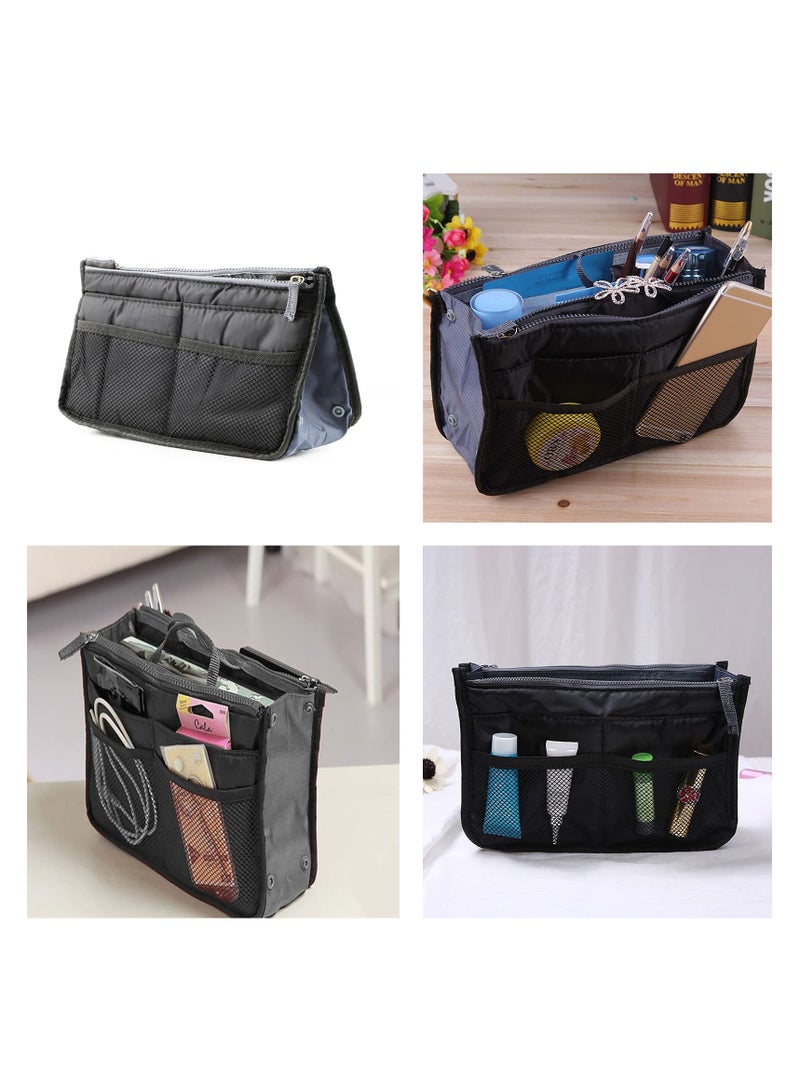 SYOSI Handbag Organiser Ladies Travel Insert Handbag Purse Organiser 13 Pockets Expandable Liner Bag Pouch Zipper Closure Tote Organiser Diaper Bag with Handle Double Zipper Cotton Bag Storage Bag  - Image 2