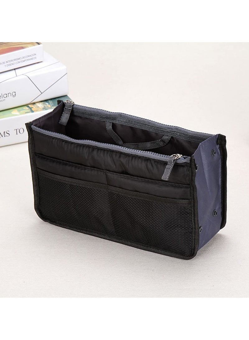 SYOSI Handbag Organiser Ladies Travel Insert Handbag Purse Organiser 13 Pockets Expandable Liner Bag Pouch Zipper Closure Tote Organiser Diaper Bag with Handle Double Zipper Cotton Bag Storage Bag  - Image 5