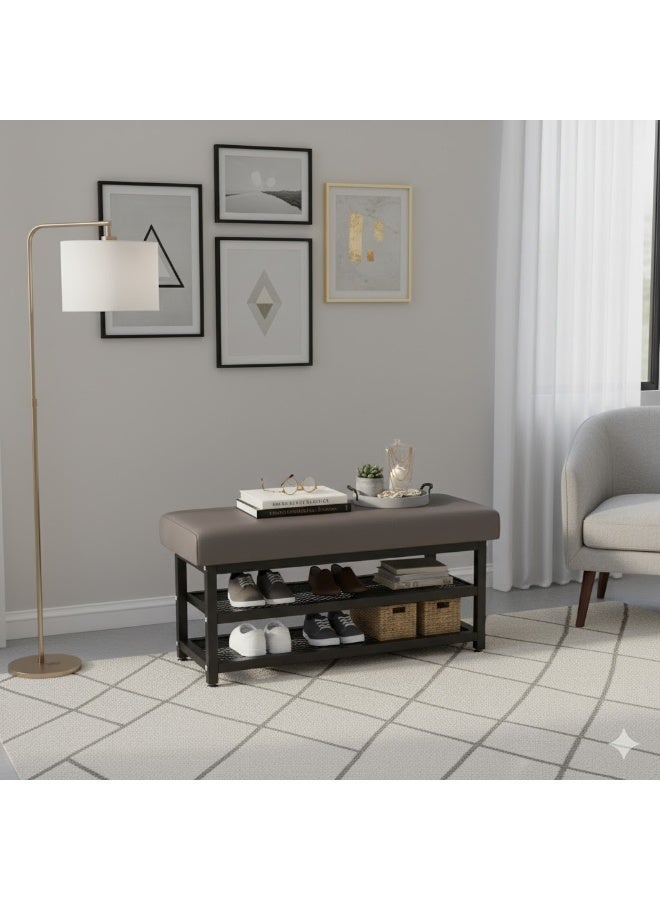 Multifunctional 2-Tier Shoe Bench with Cushioned Seat – Modern Design for Living & Entry Rooms - Image 3