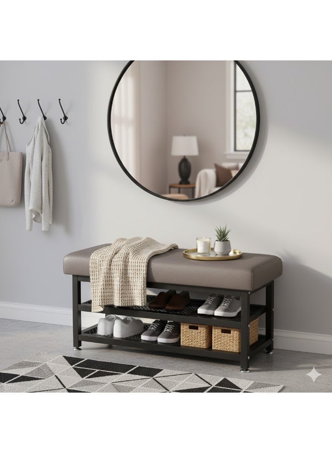Multifunctional 2-Tier Shoe Bench with Cushioned Seat – Modern Design for Living & Entry Rooms - Image 4