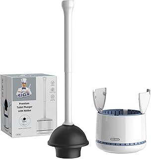 Mr Siga MR.SIGA Toilet Plunger with Holder, Heavy Duty Toilet Plunger and Holder Combo for Bathroom Cleaning, White - Image 1