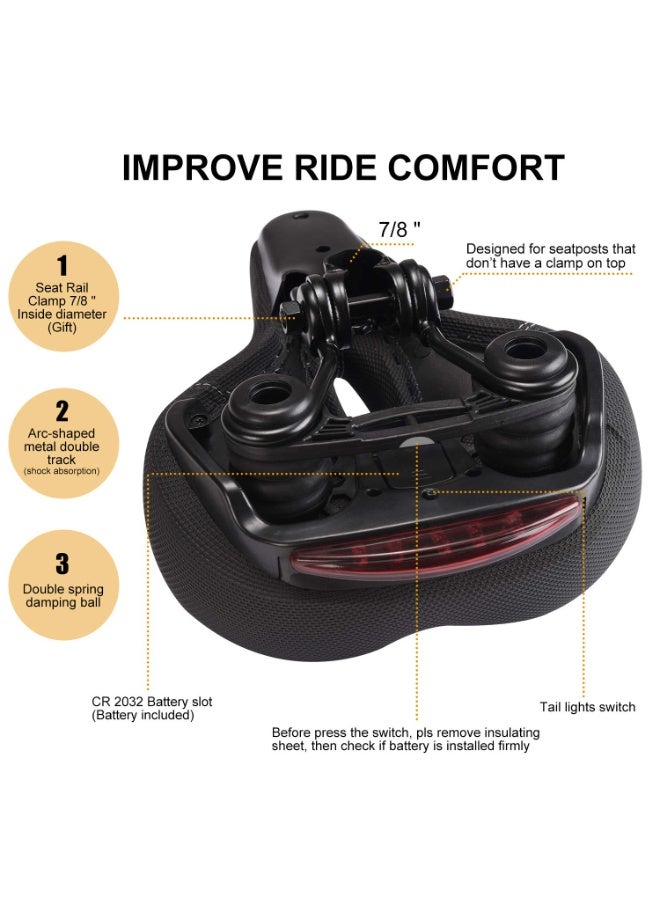 SANMUGEED Comfortable Men Women Bike Seat, Memory Cotton Filled Leather Wide Bicycle Saddle, Non-Slip, Soft Breathable Double Spring Design Suitable for Most Bike.1 Year Warranty - Image 4