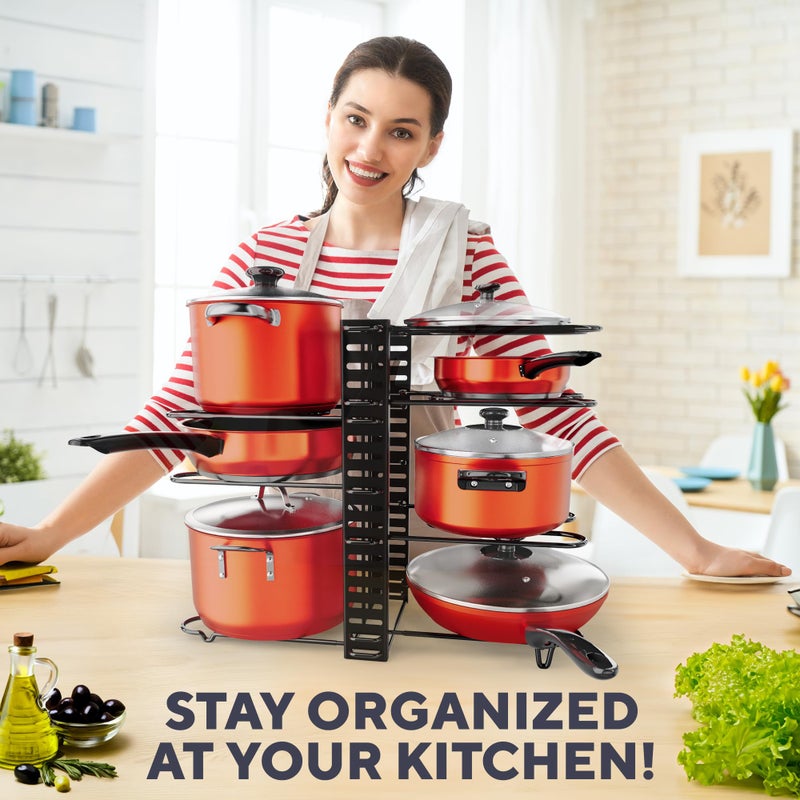 KOMFORA Pots and Pans Organizer Under Cabinet - 8-Tier Adjustable Pan Organizer Rack for Cabinet - Heavy-Duty Pot & Pan Organizer - Perfect to Store Pots, Pans, Lids - Easy Kitchen Organization and Storage - Image 4