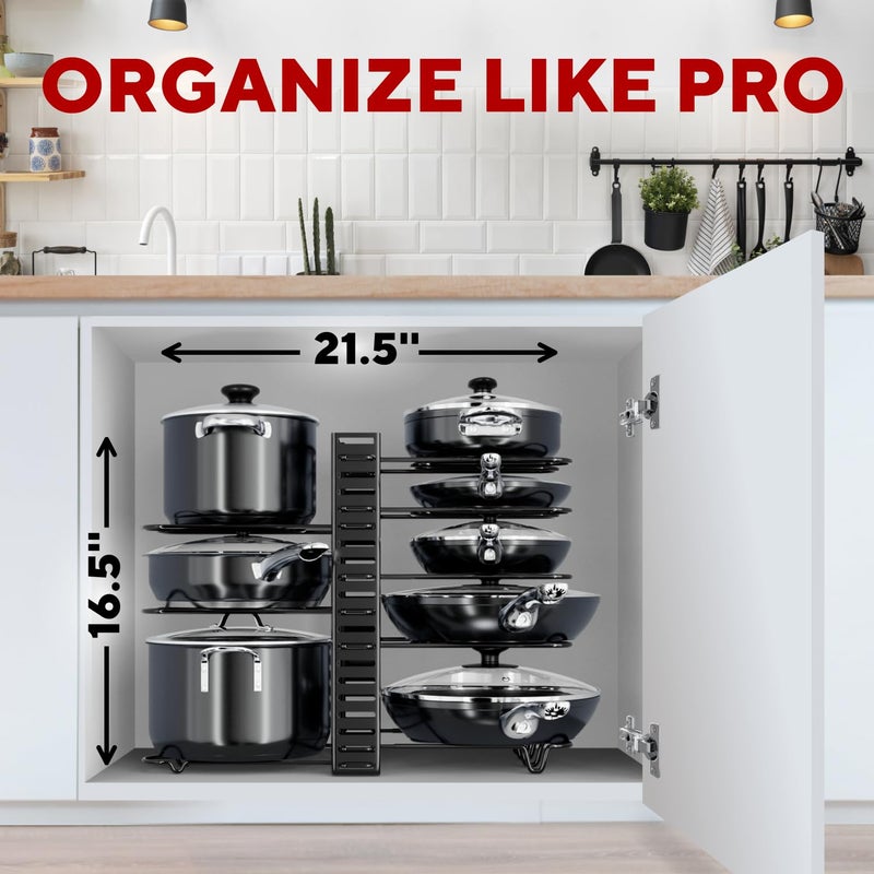 KOMFORA Pots and Pans Organizer Under Cabinet - 8-Tier Adjustable Pan Organizer Rack for Cabinet - Heavy-Duty Pot & Pan Organizer - Perfect to Store Pots, Pans, Lids - Easy Kitchen Organization and Storage - Image 3