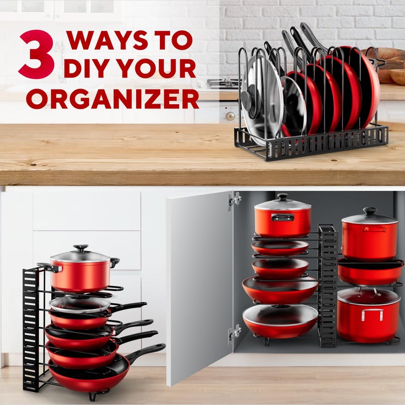 KOMFORA Pots and Pans Organizer Under Cabinet - 8-Tier Adjustable Pan Organizer Rack for Cabinet - Heavy-Duty Pot & Pan Organizer - Perfect to Store Pots, Pans, Lids - Easy Kitchen Organization and Storage - Image 2