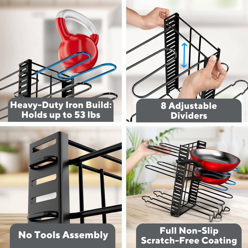 KOMFORA Pots and Pans Organizer Under Cabinet - 8-Tier Adjustable Pan Organizer Rack for Cabinet - Heavy-Duty Pot & Pan Organizer - Perfect to Store Pots, Pans, Lids - Easy Kitchen Organization and Storage - Image 5