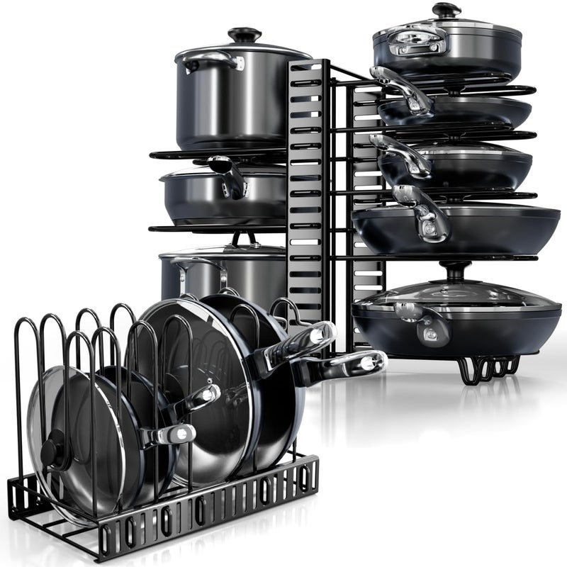 KOMFORA Pots and Pans Organizer Under Cabinet - 8-Tier Adjustable Pan Organizer Rack for Cabinet - Heavy-Duty Pot & Pan Organizer - Perfect to Store Pots, Pans, Lids - Easy Kitchen Organization and Storage - Image 1