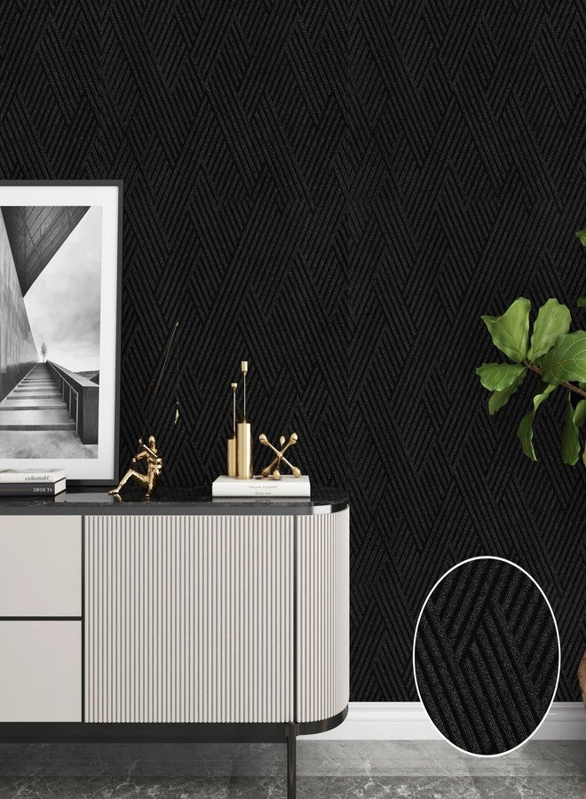 Decotalk Black Textured Wallpaper Textured Wall Paper for Bedroom Geometric Peel and Stick Wallpaper 17.7x120 Inch Geometric Peel and Stick Wall Vinyl Contact Paper for Cabinets and Drawers - Image 4