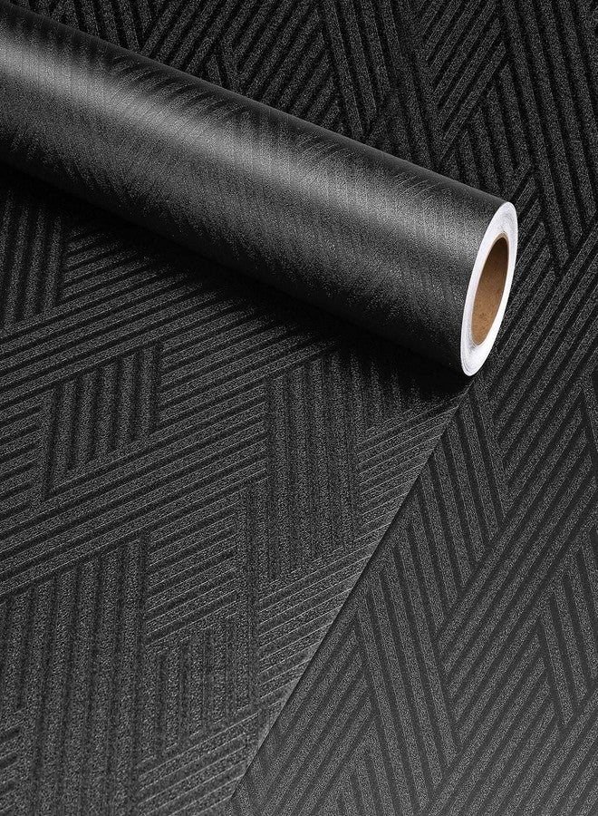 Decotalk Black Textured Wallpaper Textured Wall Paper for Bedroom Geometric Peel and Stick Wallpaper 17.7x120 Inch Geometric Peel and Stick Wall Vinyl Contact Paper for Cabinets and Drawers - Image 1