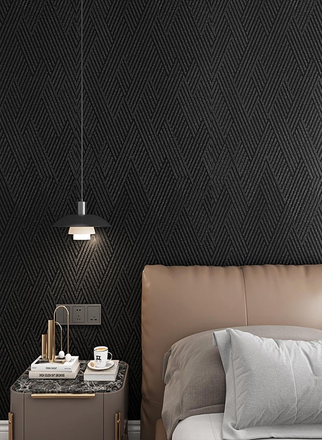 Decotalk Black Textured Wallpaper Textured Wall Paper for Bedroom Geometric Peel and Stick Wallpaper 17.7x120 Inch Geometric Peel and Stick Wall Vinyl Contact Paper for Cabinets and Drawers - Image 2