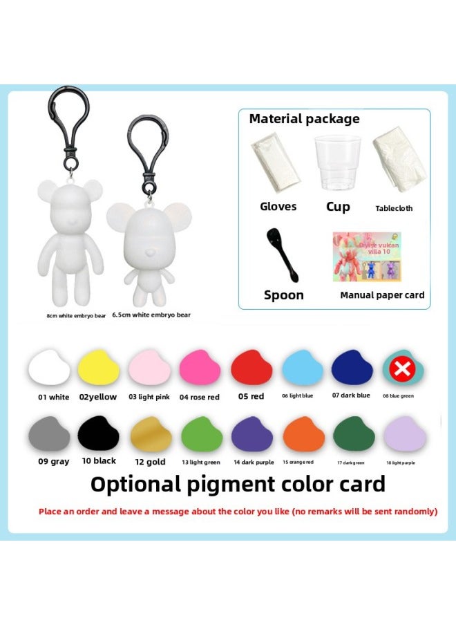 Generic - Fluid Bear Handmade Diy Key Chain Fluid Rabbit Dragon Violent Bear Key Chain Small Pendant Activity Gift-Color:1 6.5cm Bear + 3 Colors Of 22ml Paint Of Your Choice + One Material Package - Image 1
