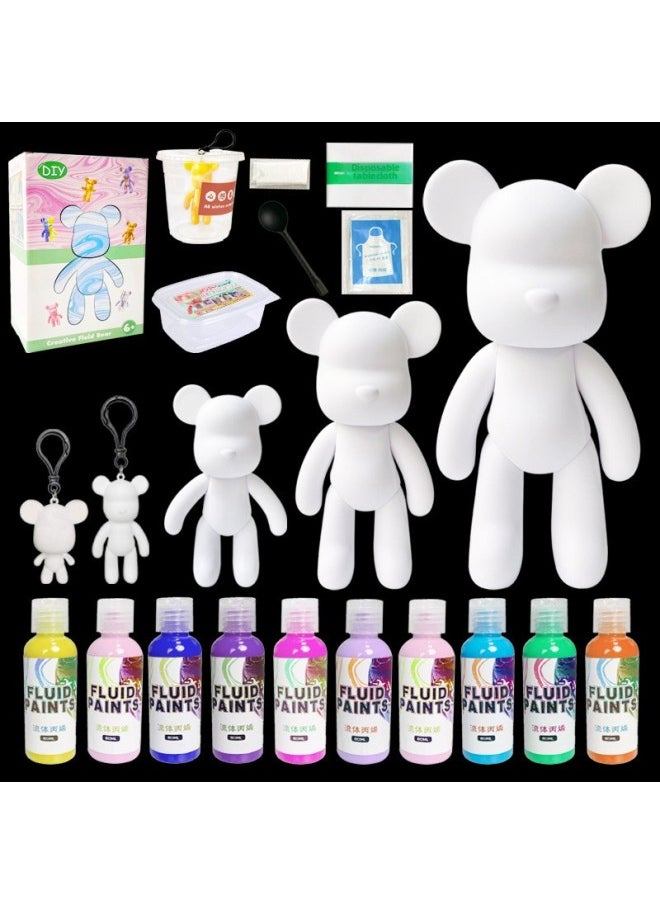 Generic - Fluid Bear Handmade Diy Key Chain Fluid Rabbit Dragon Violent Bear Key Chain Small Pendant Activity Gift-Color:1 6.5cm Bear + 3 Colors Of 22ml Paint Of Your Choice + One Material Package - Image 1