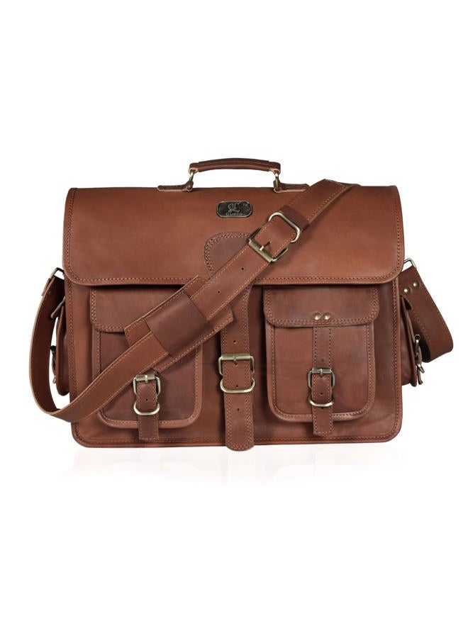 HLC 18 Inch Buffalo Leather Laptop Briefcase for Men Vintage Handmade Leather Messenger Bag for Work, Travel & Business – Rustic Brown Full Grain” Best Computer Satchel School distressed Bag - Image 3