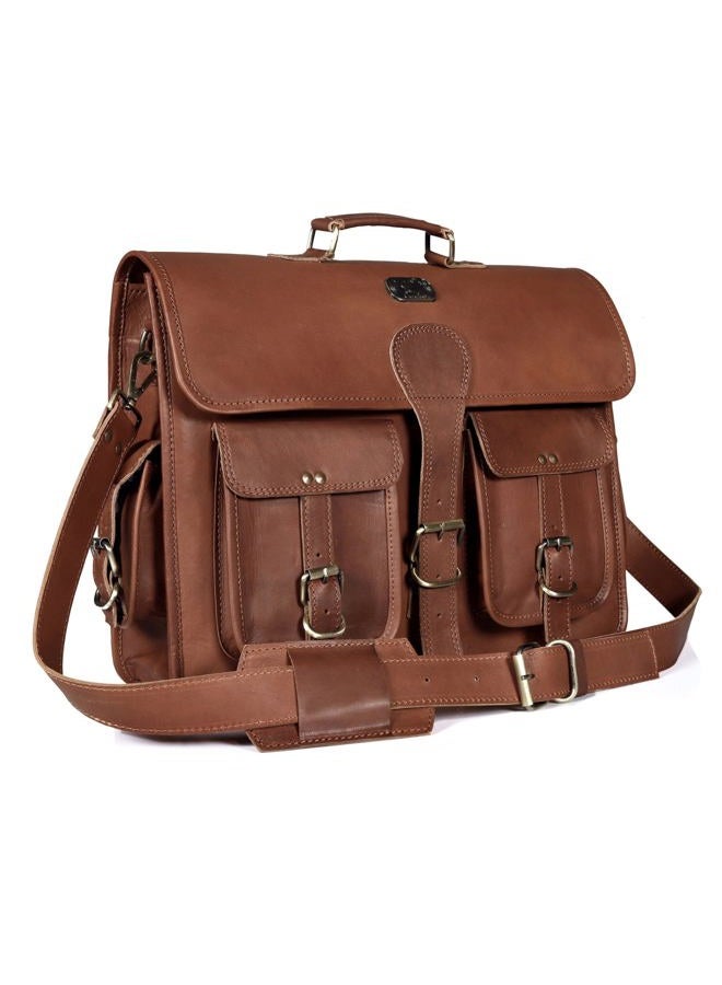 HLC 18 Inch Buffalo Leather Laptop Briefcase for Men Vintage Handmade Leather Messenger Bag for Work, Travel & Business – Rustic Brown Full Grain” Best Computer Satchel School distressed Bag - Image 1