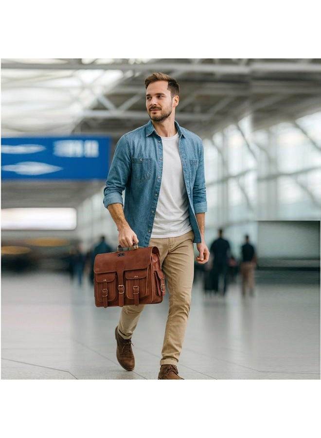 HLC 18 Inch Buffalo Leather Laptop Briefcase for Men Vintage Handmade Leather Messenger Bag for Work, Travel & Business – Rustic Brown Full Grain” Best Computer Satchel School distressed Bag - Image 2