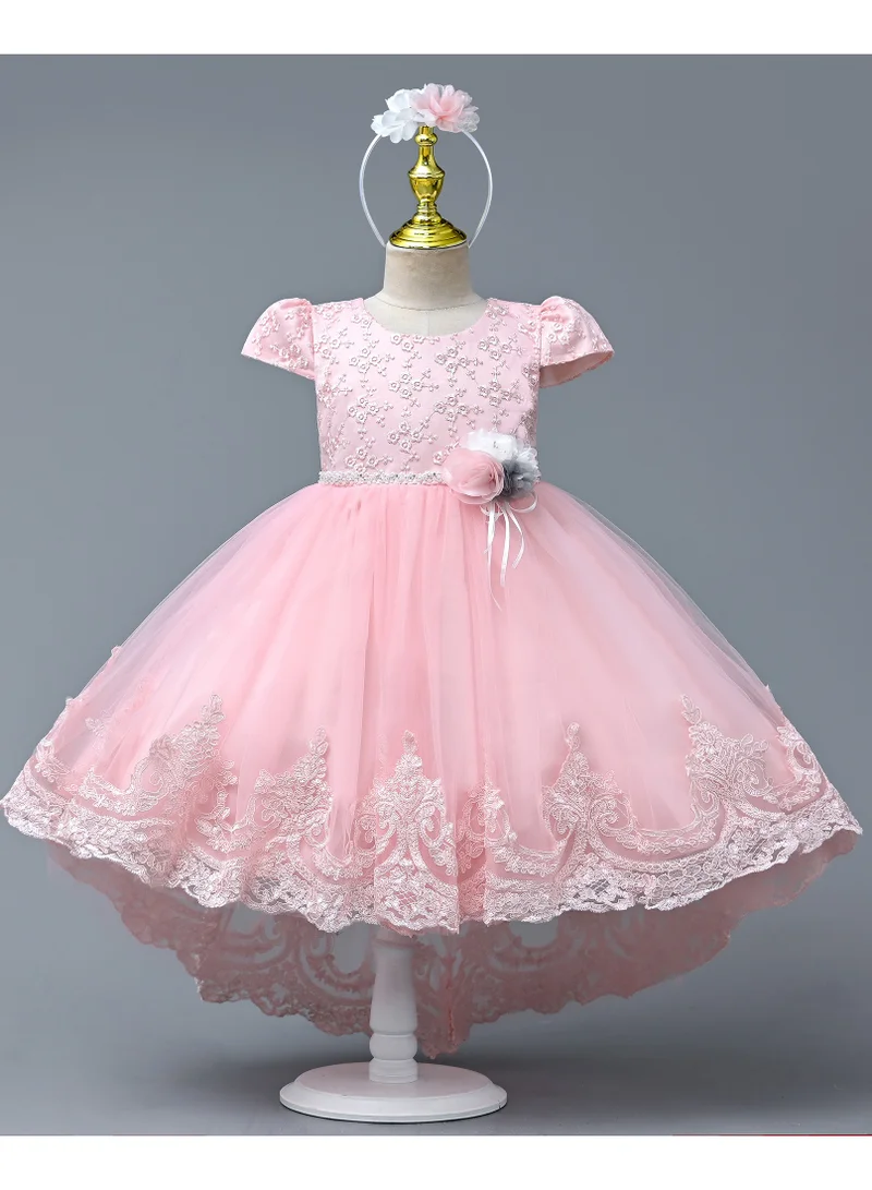 D'Daniela Delia Flower Party Dress Pink with headband