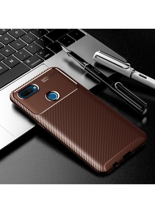 HuHa Case Cover For OPPO A12 Carbon Fiber Texture Shockproof TPU Case Brown 