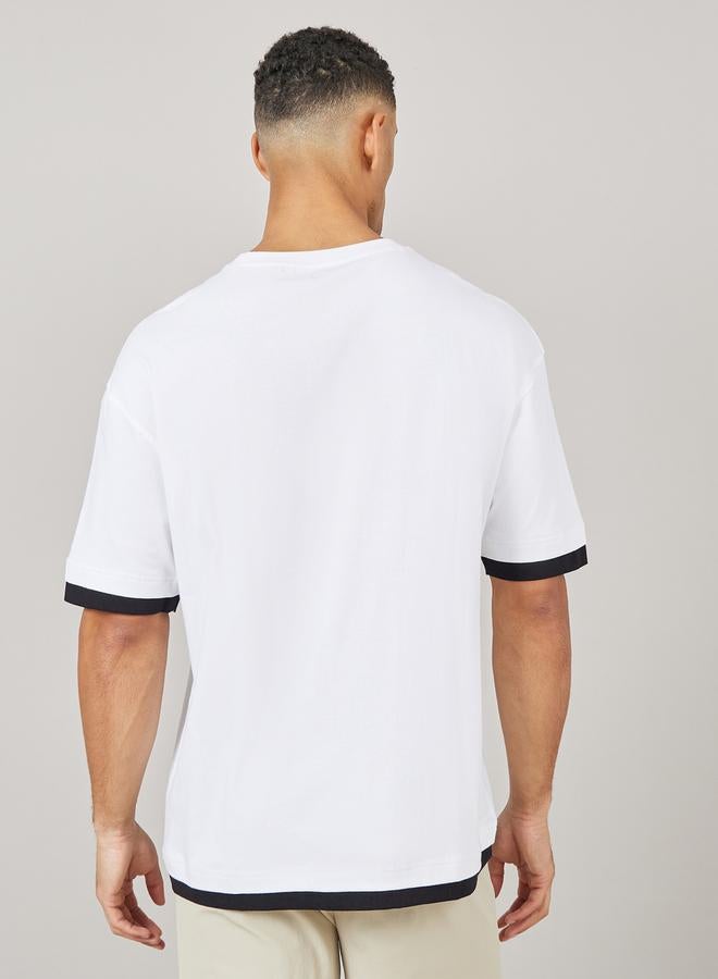 Styli Contrast Panel Oversized T-Shirt with Badge Detail 