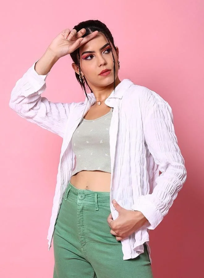 Freehand Freehand Women White Seersucker Oversized Shirt