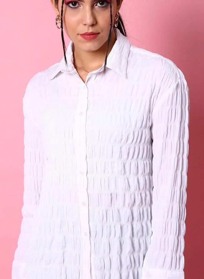 Freehand Freehand Women White Seersucker Oversized Shirt
