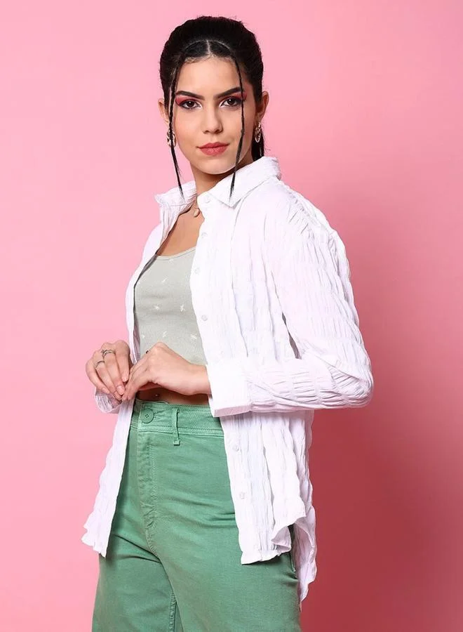 Freehand Freehand Women White Seersucker Oversized Shirt