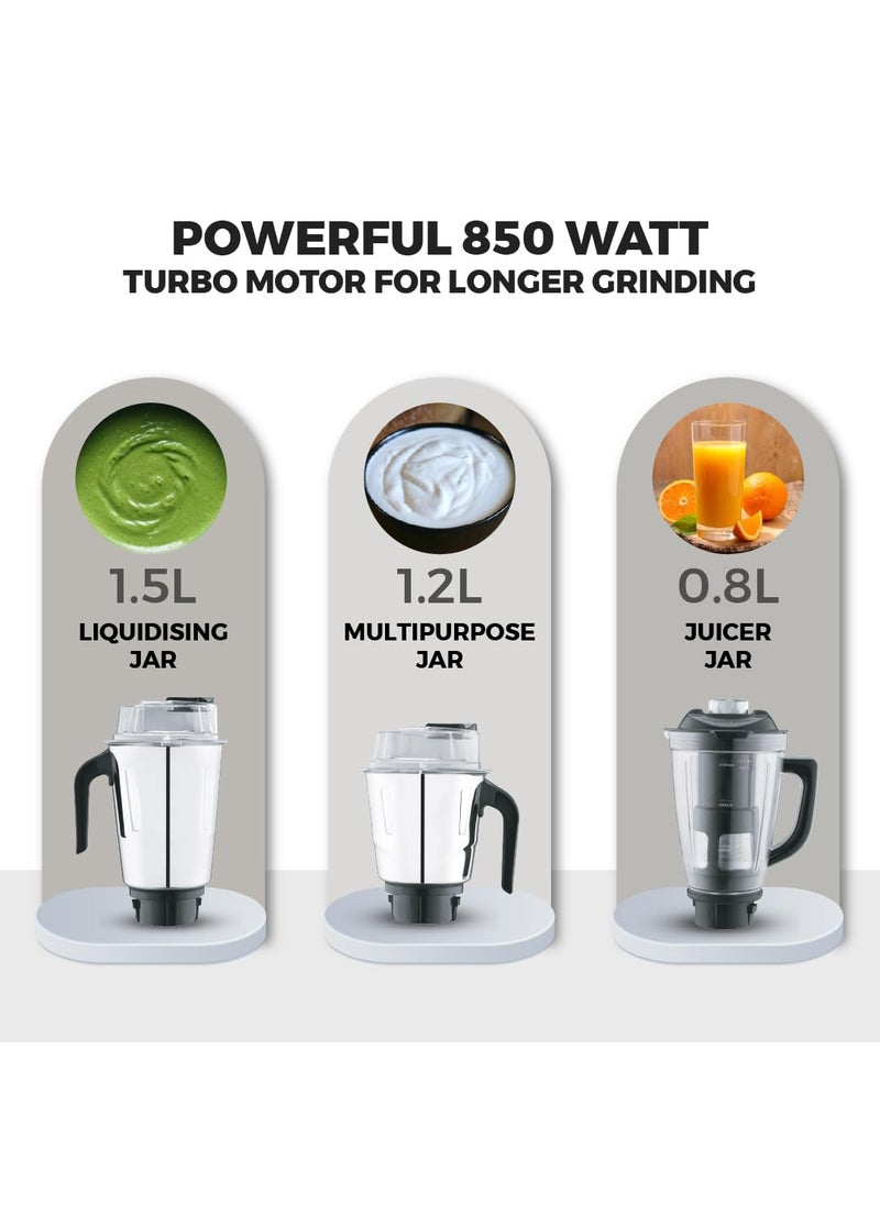 Master Master Wonder 1.5 HP Mixer Grinder 850 Watt Turbo Powered Grinding Motor with Cooling Mechanism | 5 Leak Proof Jars with Heavy Handles | Sturdy Sharp Stainless Steel Blades | 5 Year Warranty, 4500 Gm  - Image 2