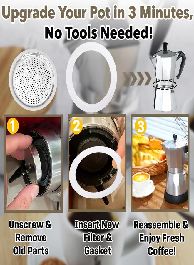 Mtuiewo 8 Pcs Moka Pot Filter Replacement Part Compatible with Bialetti 6 Cups Moka Express(Includes 6 Gaskets & 2 Plates), Compatible with Fiammetta, with Break, with Happy, with Dama, with Moka Melody - Image 5