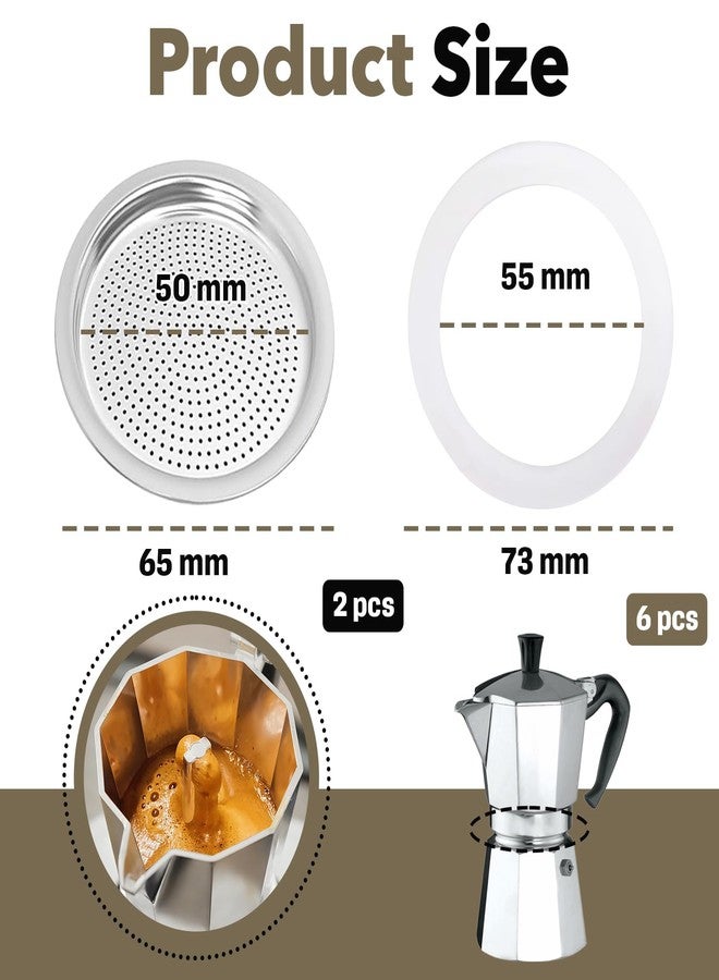 Mtuiewo 8 Pcs Moka Pot Filter Replacement Part Compatible with Bialetti 6 Cups Moka Express(Includes 6 Gaskets & 2 Plates), Compatible with Fiammetta, with Break, with Happy, with Dama, with Moka Melody - Image 2