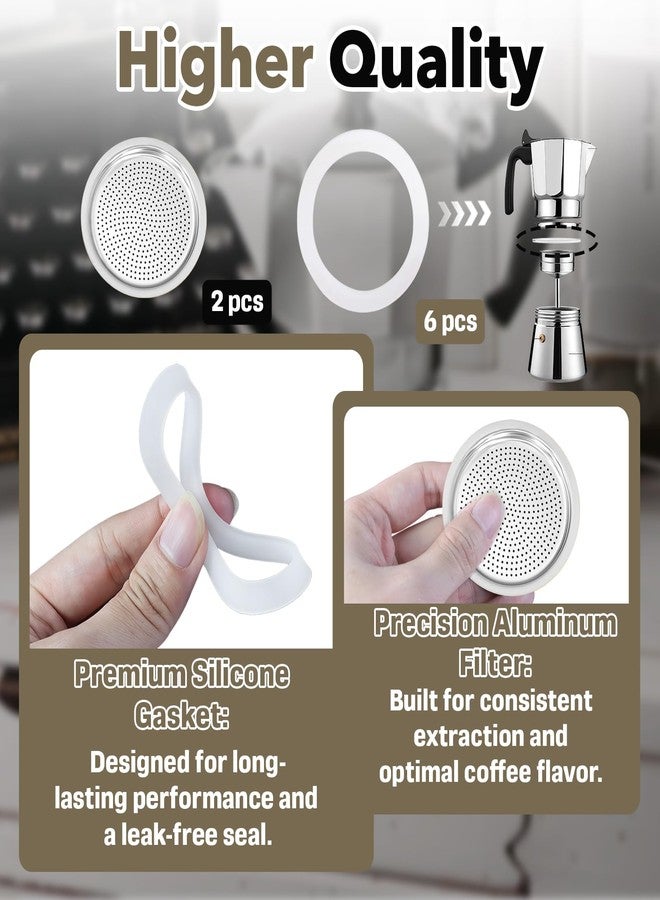 Mtuiewo 8 Pcs Moka Pot Filter Replacement Part Compatible with Bialetti 6 Cups Moka Express(Includes 6 Gaskets & 2 Plates), Compatible with Fiammetta, with Break, with Happy, with Dama, with Moka Melody - Image 4